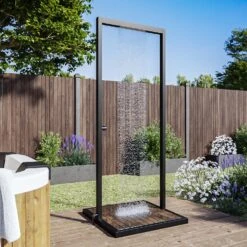 Zen Black Outdoor Shower With Wood Effect Base