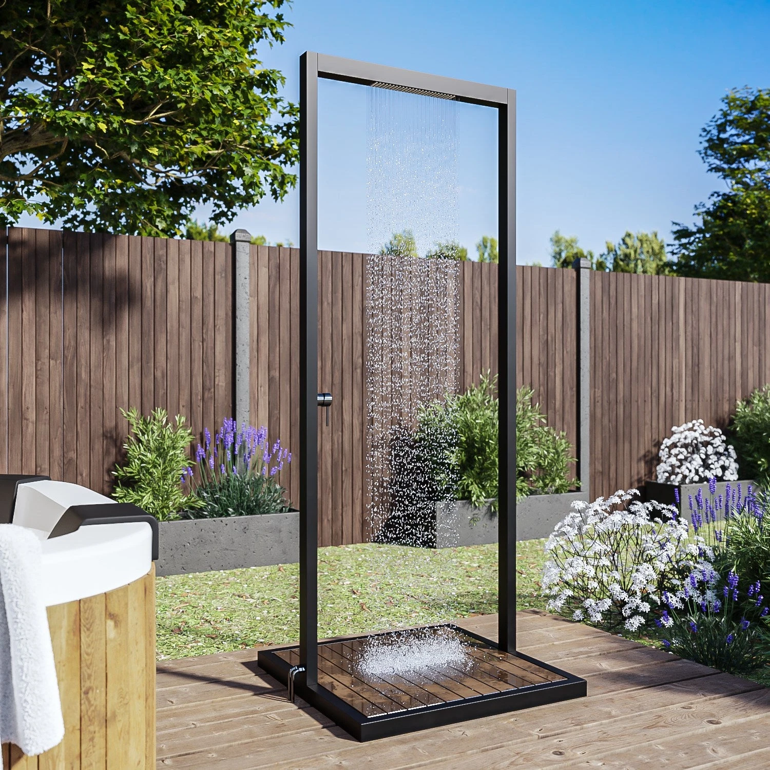 Zen Black Outdoor Shower With Wood Effect Base 1 Zen Black Outdoor Shower With Wood Effect Base