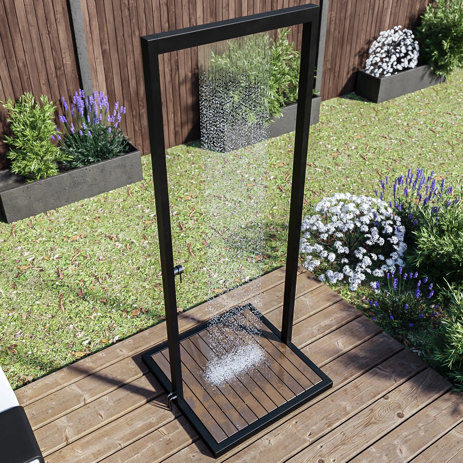 Zen Black Outdoor Shower With Wood Effect Base 2 Zen Black Outdoor Shower With Wood Effect Base - Image 2