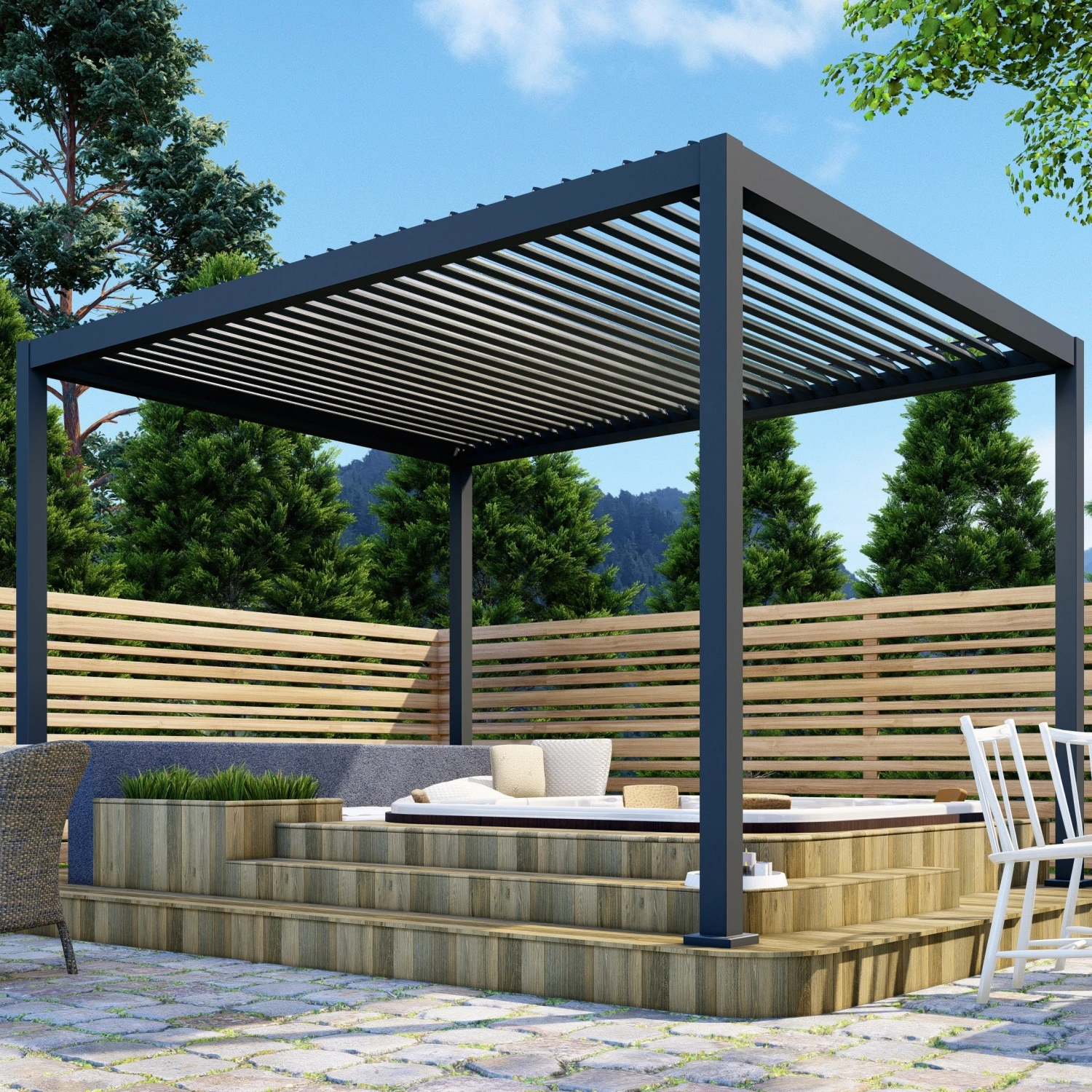 Heavy-Duty Aluminium Pergola With Louvred Roof - 3x3m 13 Heavy-Duty Aluminium Pergola With Louvred Roof - 3x3m - Image 13