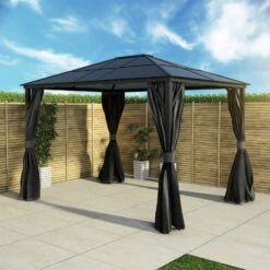 Fortrose 3x4m Black Metal Garden Gazebo With Grey Roof And Sides -Swim Spa Store FTR060 3 Supersize