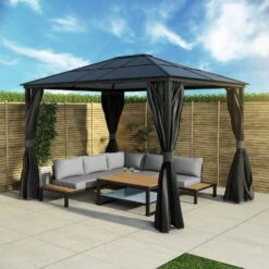 Fortrose 3x4m Black Metal Garden Gazebo With Grey Roof And Sides -Swim Spa Store FTR060 9 Supersize