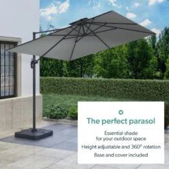 Como 3x3m Grey Square Cantilever Garden Parasol With Base And Cover -Swim Spa Store FTR064 4 11973625 Supersize