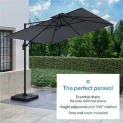 Como 3x3m Dark Grey Square Cantilever Garden Parasol With Base And Cover -Swim Spa Store FTR065 4 11973623 Supersize
