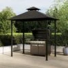 Fortrose 1.5x2.4m Black Metal BBQ Shelter Gazebo With Grey Canopy Roof -Swim Spa Store FTR108 1 Supersize
