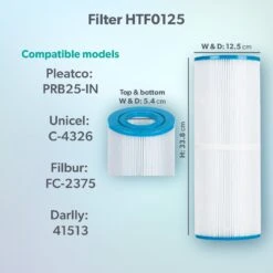 HTF0125 25sq Ft Hot Tub Filter - Arctic, Coyote Etc -Swim Spa Store Model compatibility dims HTF0125