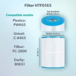 HTF0165 65sq Ft Hot Tub Filter - Hot Spring 8 HTF0165 65sq Ft Hot Tub Filter - Hot Spring -Swim Spa Store Model compatibility dims HTF0165