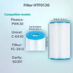 HTF0130 30sq Ft Hot Tub Filter - Hot Springs -Swim Spa Store Model compatibility dims HTF130