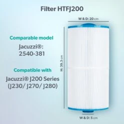 Jacuzzi® J230/J270/J280™ 2008-2012 95sq Ft Hot Tub Filter - 2540-381 -Swim Spa Store Model compatibility dims HTFJ200