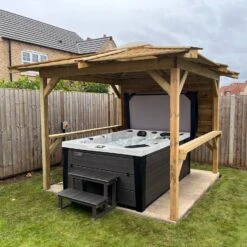 Brentano Wooden Hot Tub Gazebo With Tinted Dome Roof -Swim Spa Store OutdoorTopazPLATGREYwithBrentano2xbars1xside Linwood3Square 60580e6c 3cee 4b1f 93e4 bc3525b47b8d